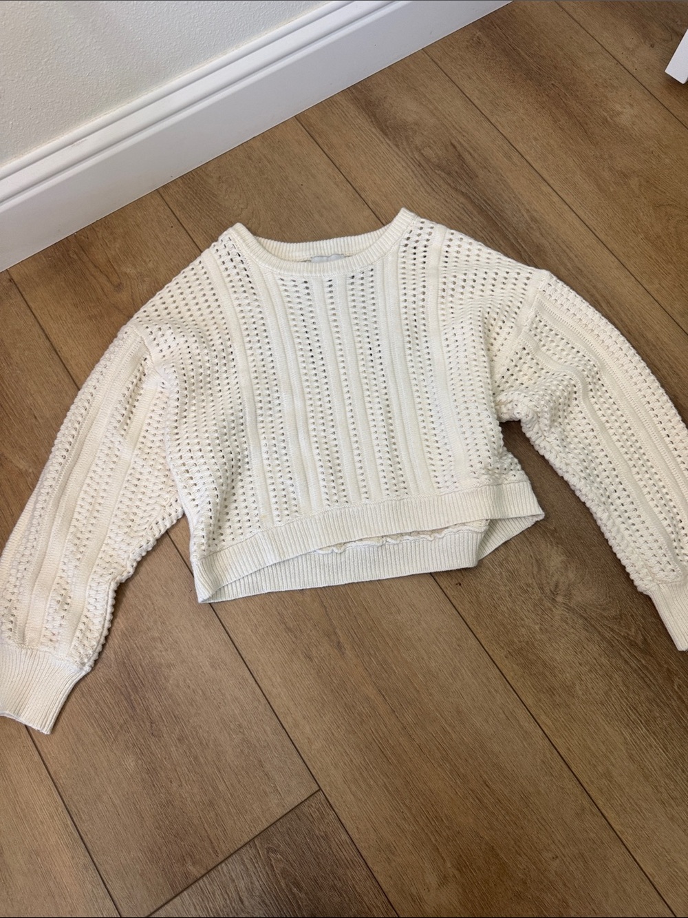 Pink Rose Cream Open-Knit Cropped Sweater